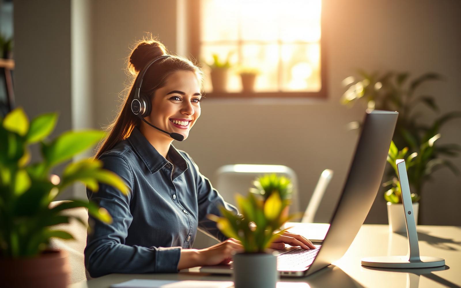 Support specialist writing a customer reply at a bright desk