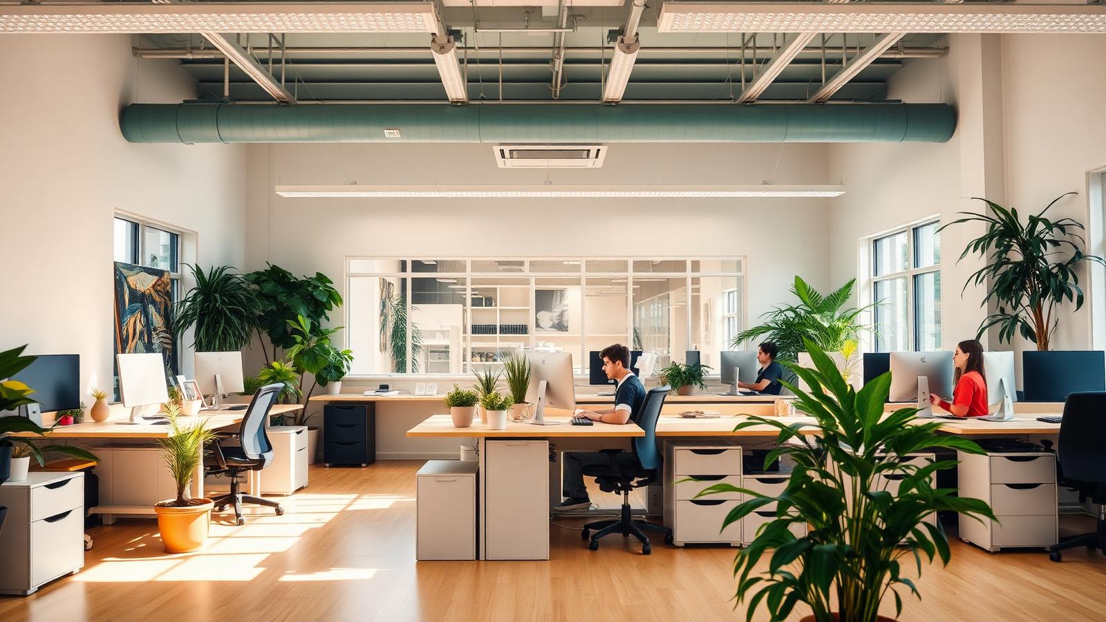Wide view of a bright customer-facing workspace