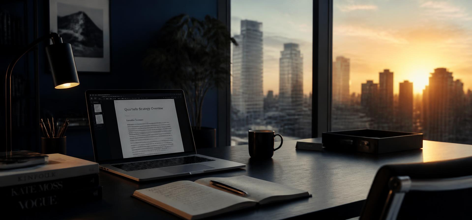 Office desk at golden hour