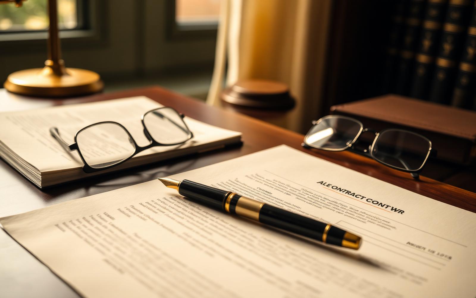 Contract pages and a pen on a bright office desk